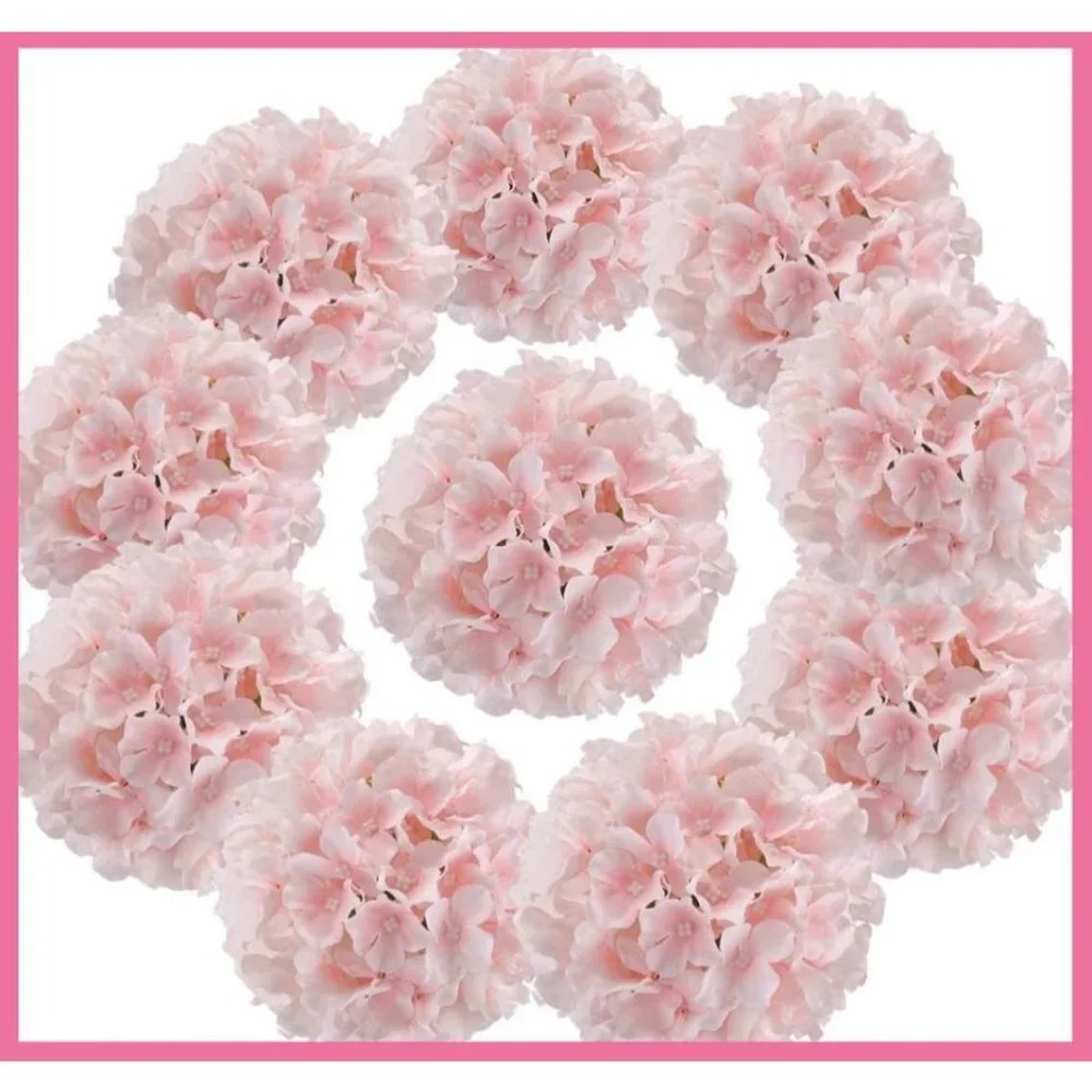 10 pack | Light Pink Silk Hydrangea Flowers with Stems for Home Wedding Floral